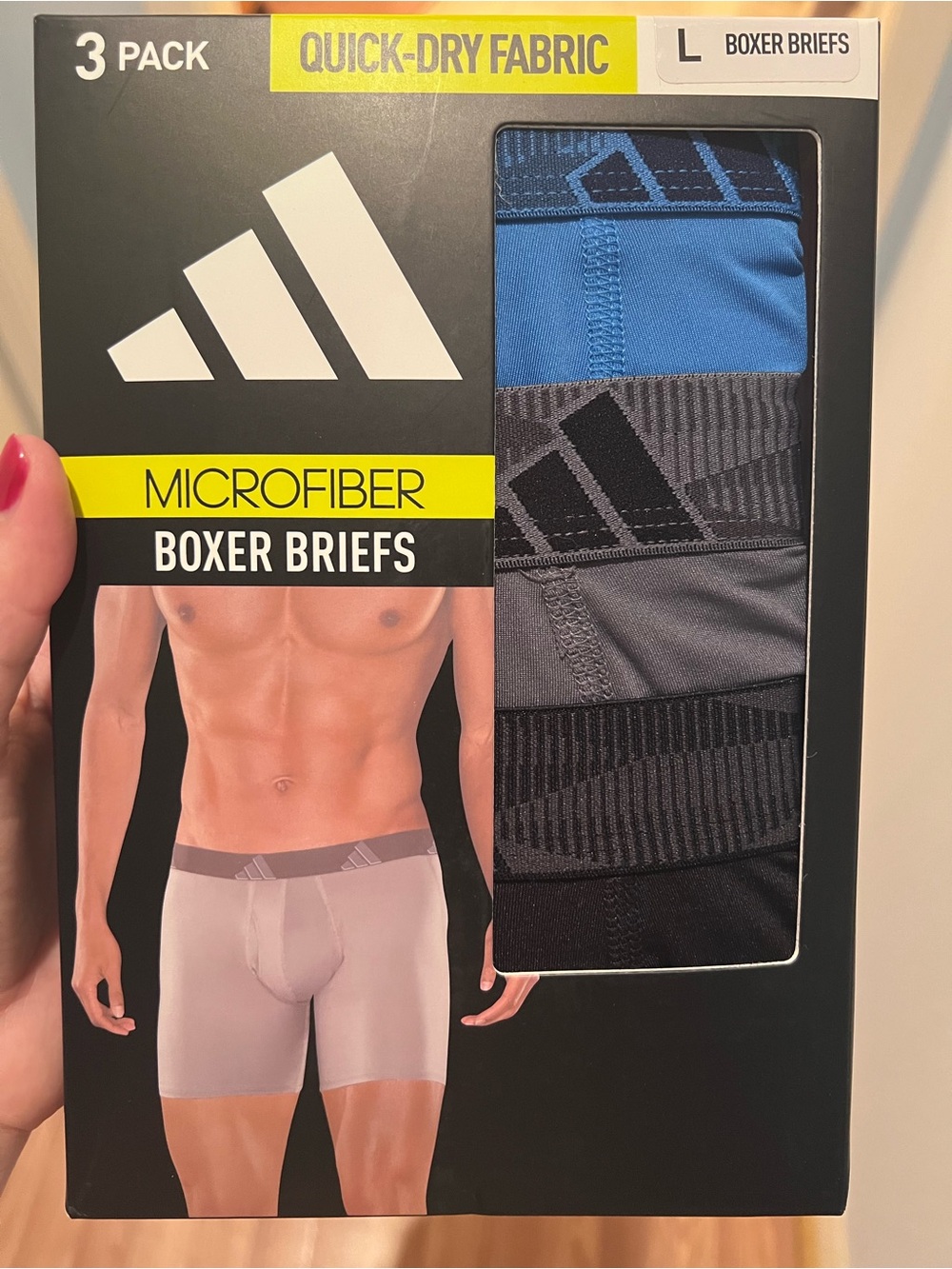 adidas Microfiber Boxer Briefs - Blue, Gray, Black - 3 Pack